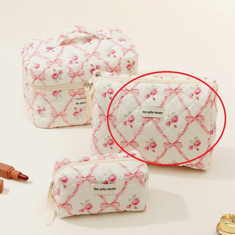 Bow Cotton Makeup Bag Ins Large Capacity Storage Wash Bag Good-looking Portable