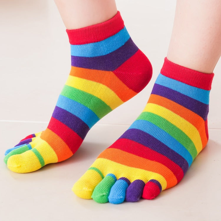 Women's Versatile Rainbow Striped Five Finger Socks