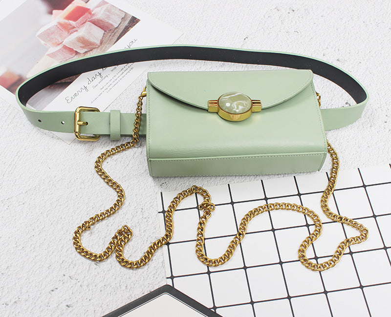Fashion Double Bread New Limited Ring Half-moon Gemstone Chain Shoulder Bag