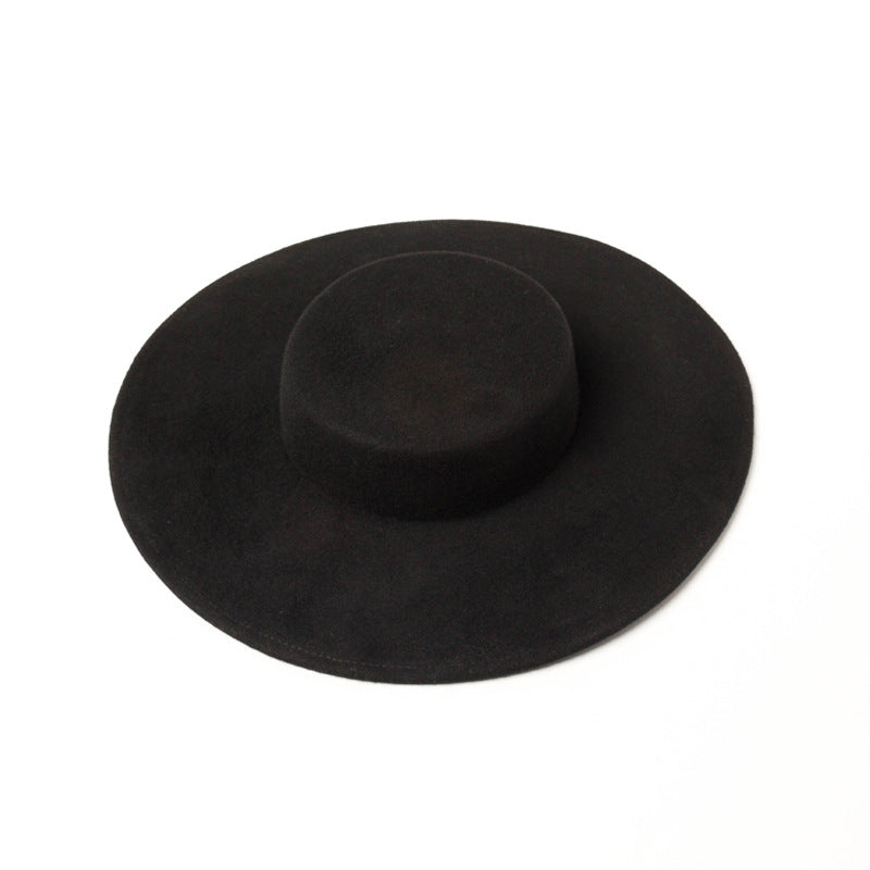 Retro Light Flat Top Big Brim Woolen Bowler Hat