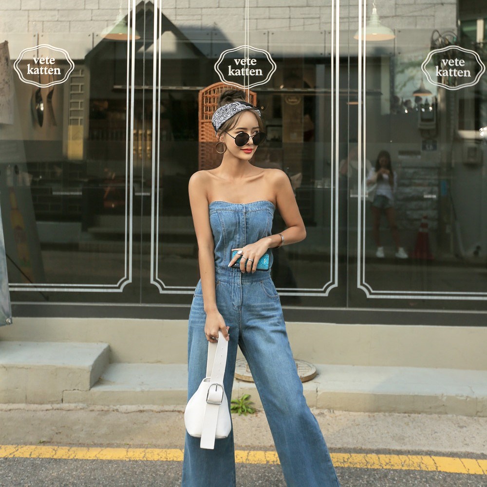 Forår Og Sommer Koreansk Version Tube Top Viser Tynd Brede Ben Ni-punkts Jumpsuit