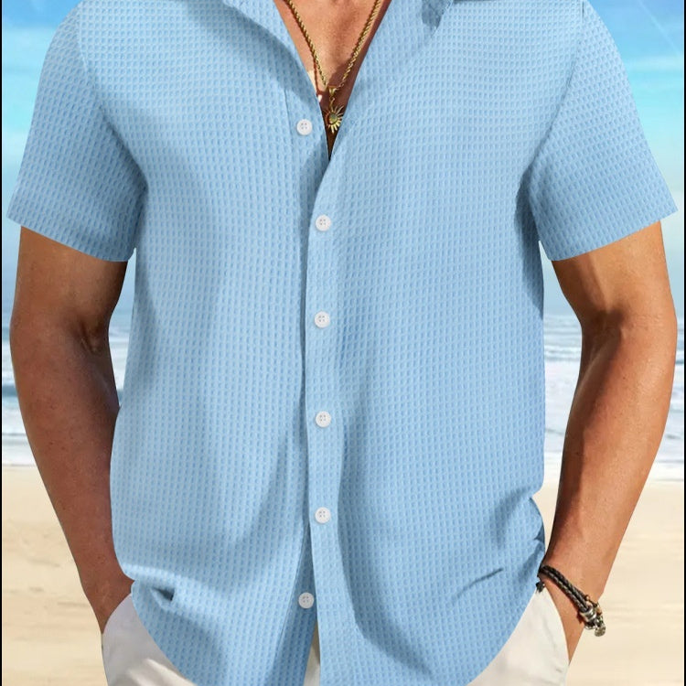 Plaid Colorblock Business Slim Fit Casual Shirt Short Sleeve Shirt