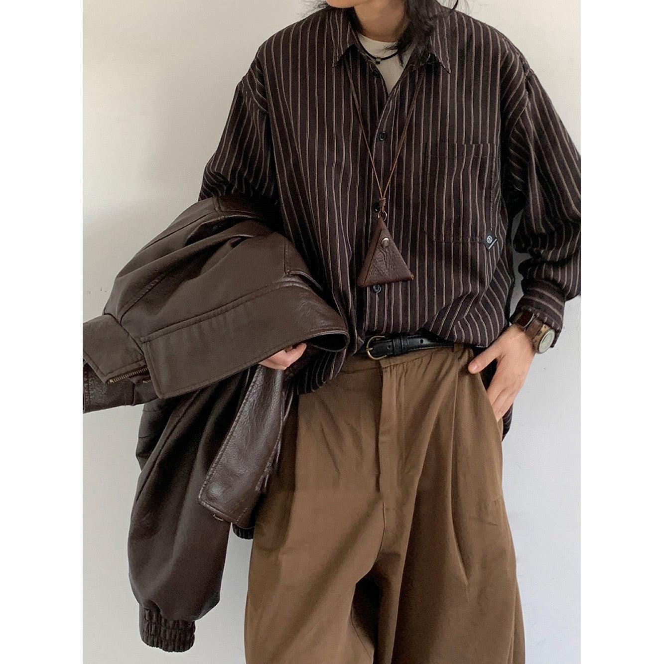 Spring And Autumn Japanese Retro Striped Shirt
