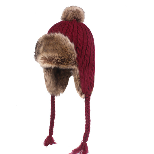 Ladies Rabbit Hair Ball Thread Hat Thickened Windproof Ear Protection