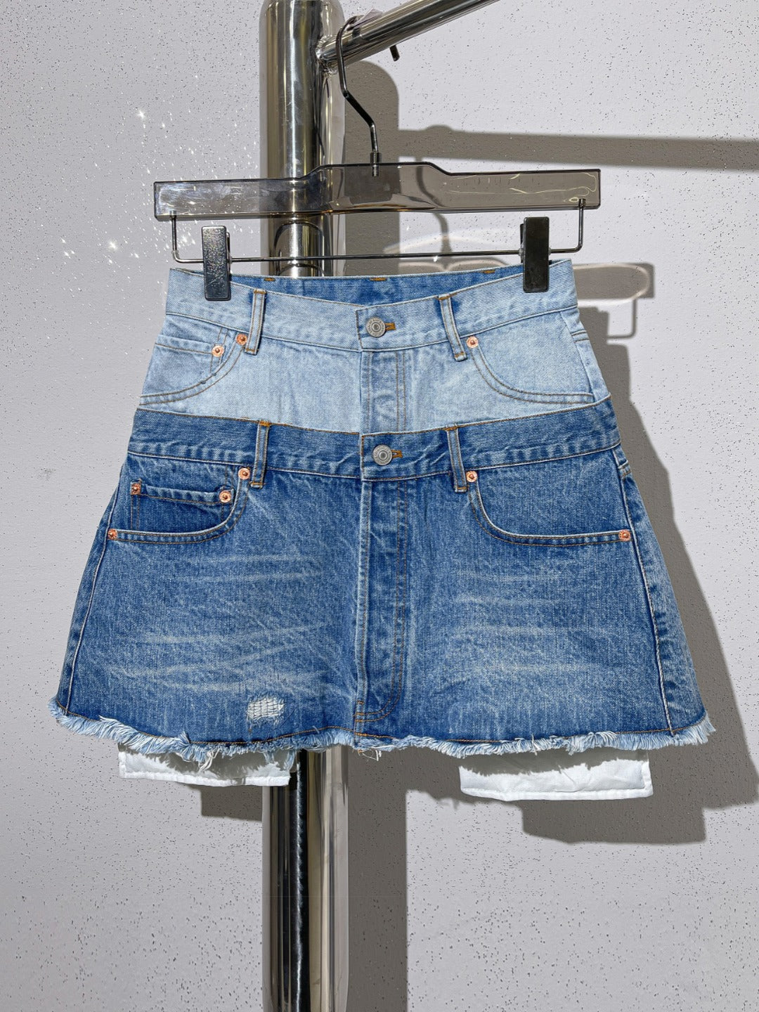 Spring And Summer Spliced Double Head Waist Denim Half Skirt