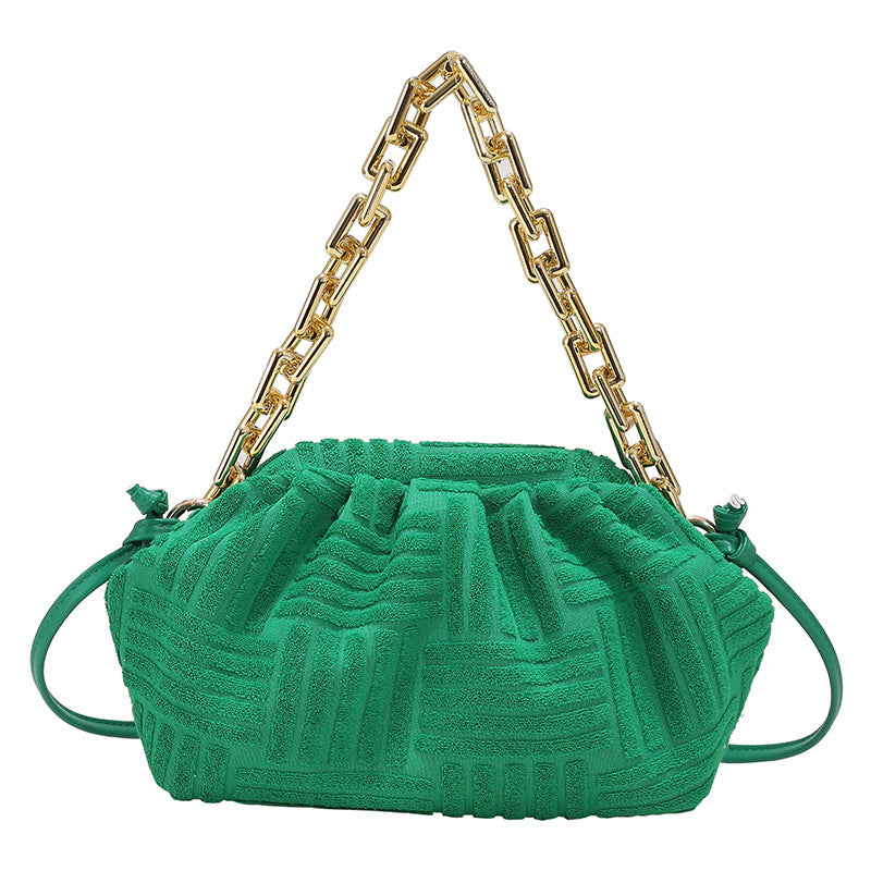 One Shoulder Chain Pleated Cloud Bag