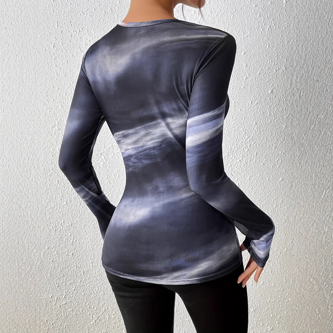 Spring And Autumn Women's Gradient Slimming Oblique Neck Base Shirt