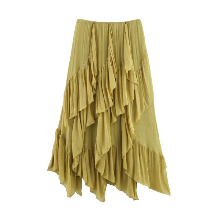 European And American-style Summer Womens Mid-length Ruffled Hem Skirt