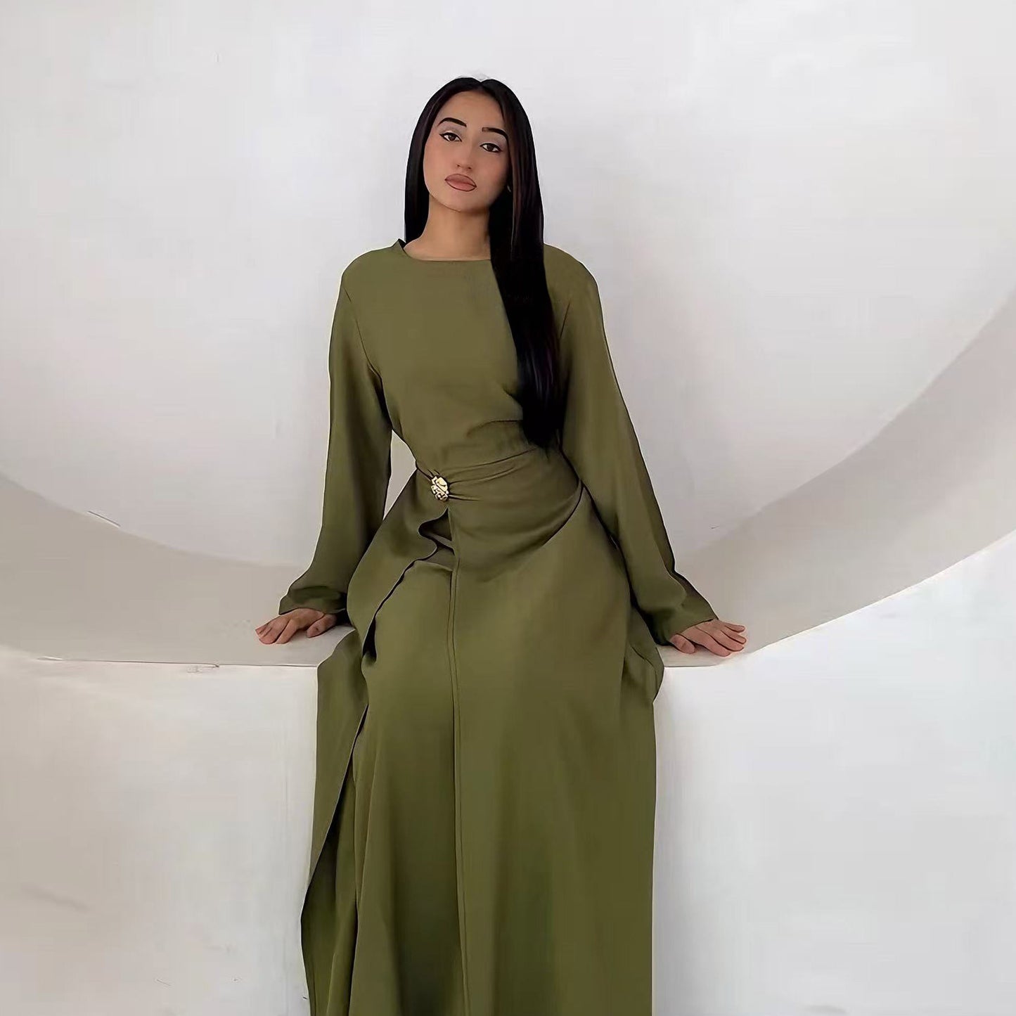 Dubai Middle East Turkey Solid-Color Minimalist Dress