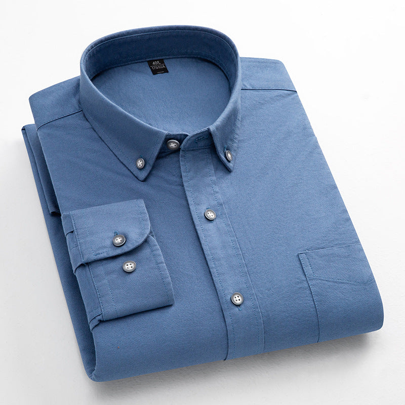 Mens Pure Cotton Solid-Color Breathable Oxford Shirt