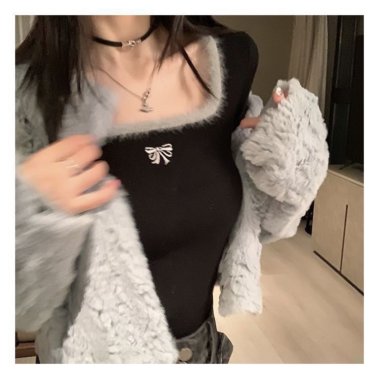 Womens Stylish Square-neck Embroidered Slim-fit Cropped Top