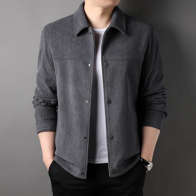 Men's Solid Color Casual Polo Collar Corduroy Jacket