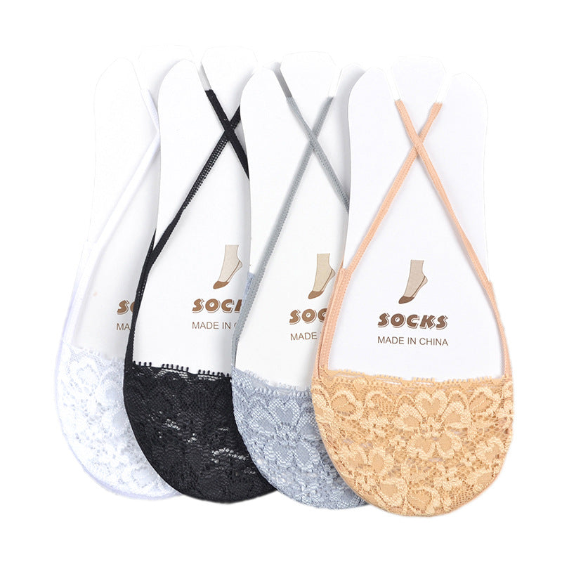 Elastic Suspender Half Palm Socks Lace Boat Socks