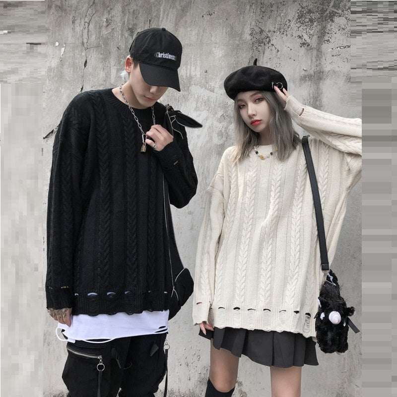 Men's And Women's Simple Twisted Fried Dough Twist Round Neck Solid Sweater