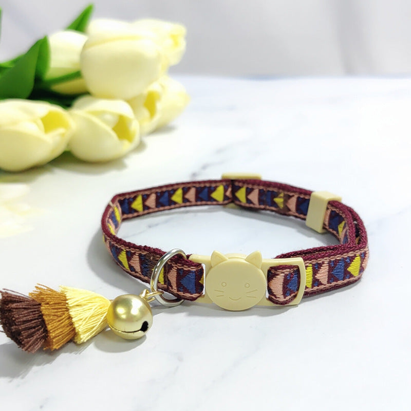 Anti-suffocation Safety Buckle Cat Collar Tassel Bell Adjustable Anchor Chain Rope