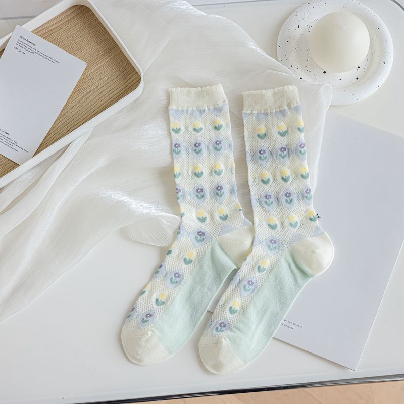 Women's Transparent Tulip Kanekalon Mid-calf Socks