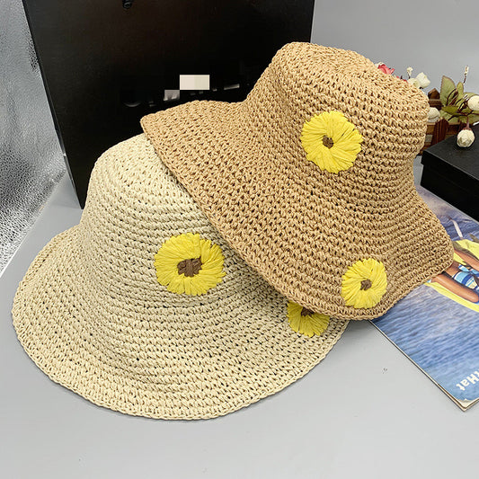 Women's Summer Daisy Folding Sunshade Beach Sunscreen Straw Hat