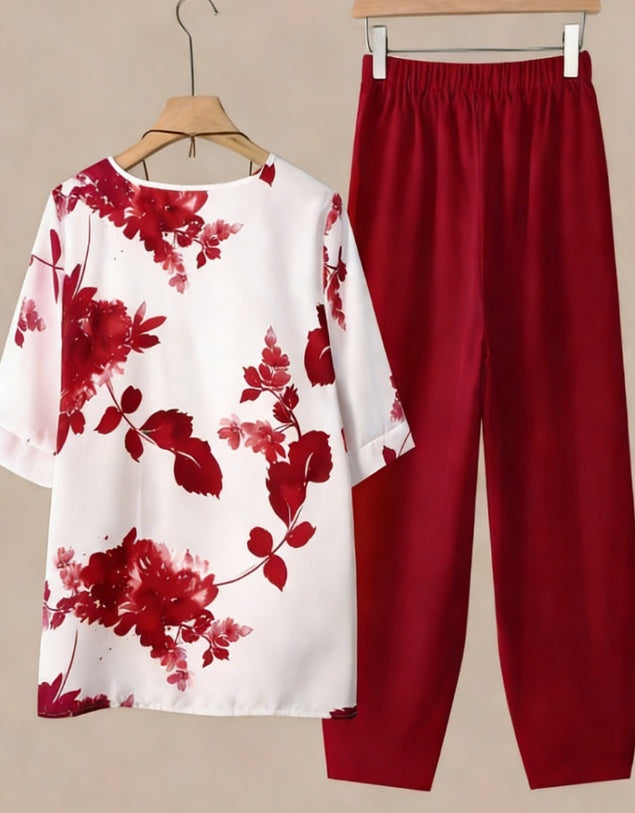 Womens Floral-print Crew-neck Short-sleeve Top