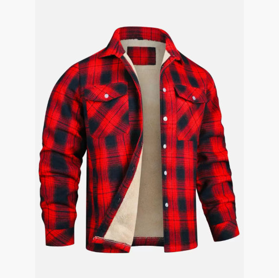Long Sleeve Lapel Thick Checks Shirt Men's Jacket