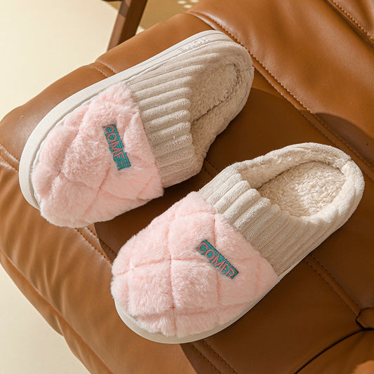 Rhombus Cotton Indoor Warm Platform Non-slip Slippers