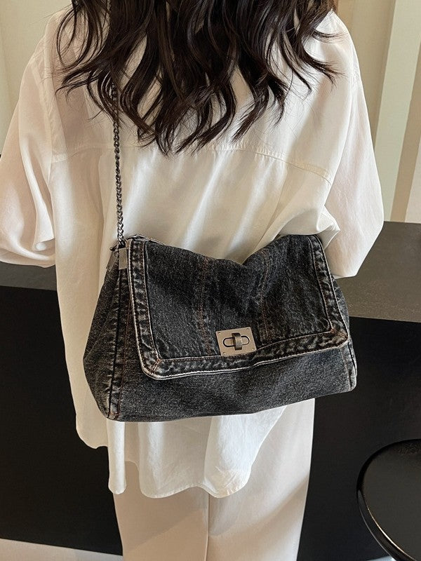 Alsidig Denim Tote Til Kvinder  Smart Crossbody Taske Med Kædestrop, Rummelig Hverdags- Og Arbejdstaske