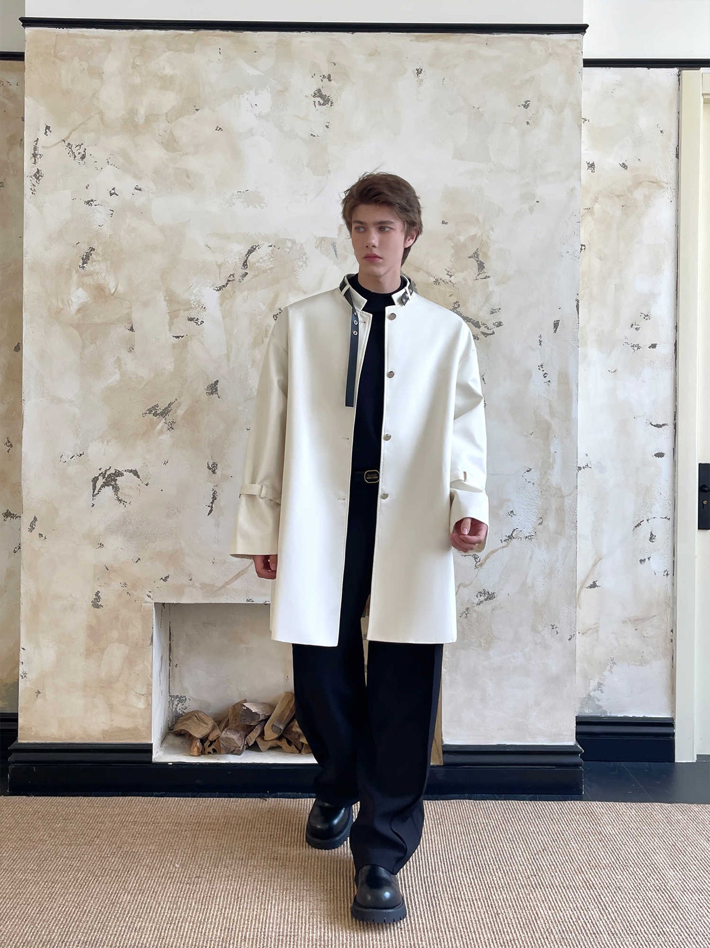 Cape Belt Design Fashion High-end Round Neck Coat