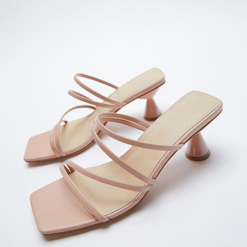 Summer New Style With Rose Wine Glass Square Toe Thin Strap Sandals Women