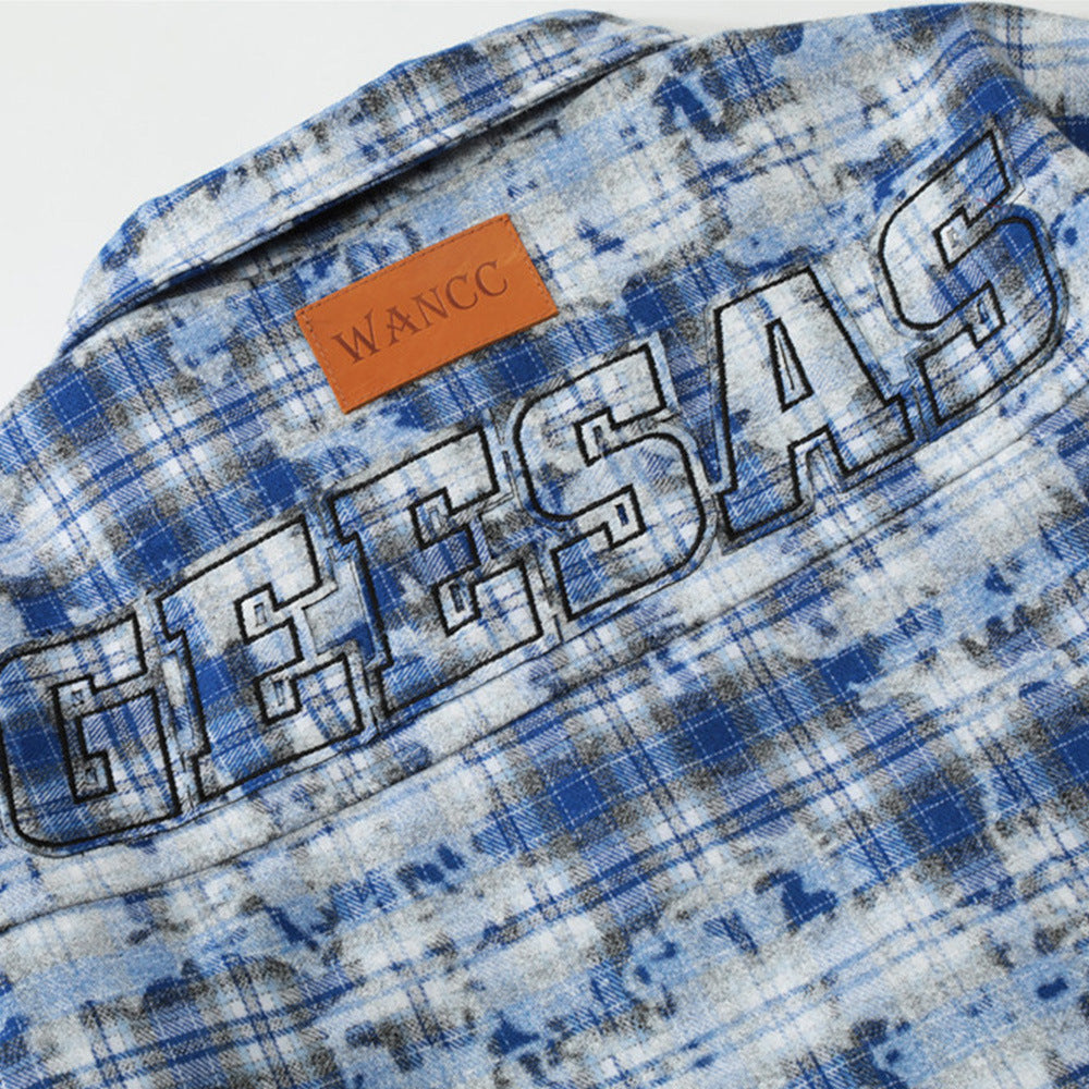 Tie-dyed Distressed Plaid Shirt Jacket Men