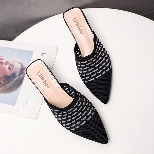 Summer New Woolen Women's Shoes Baotou Half-drag Women's Mid-heel Stiletto