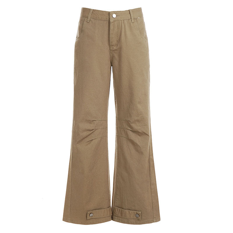 Simple, Everyday Basic Design Solid-color Straight-leg Wide-leg Jeans