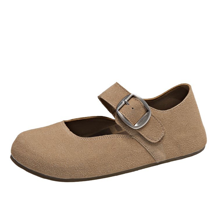 Women's Leather Round Head Flat Shoes