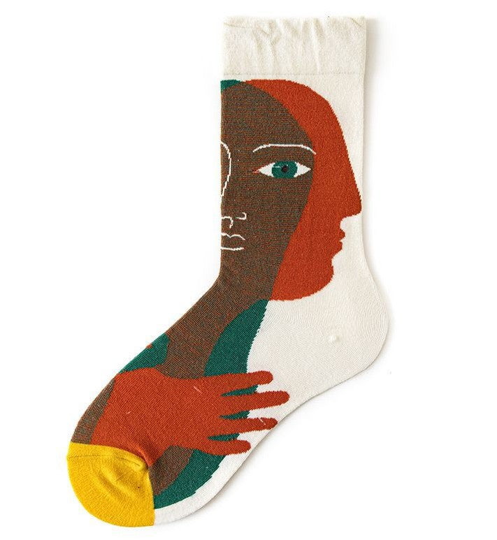 Trendy Mid-calf Length Socks Preppy Style Stockings Artistic Illustration Socks