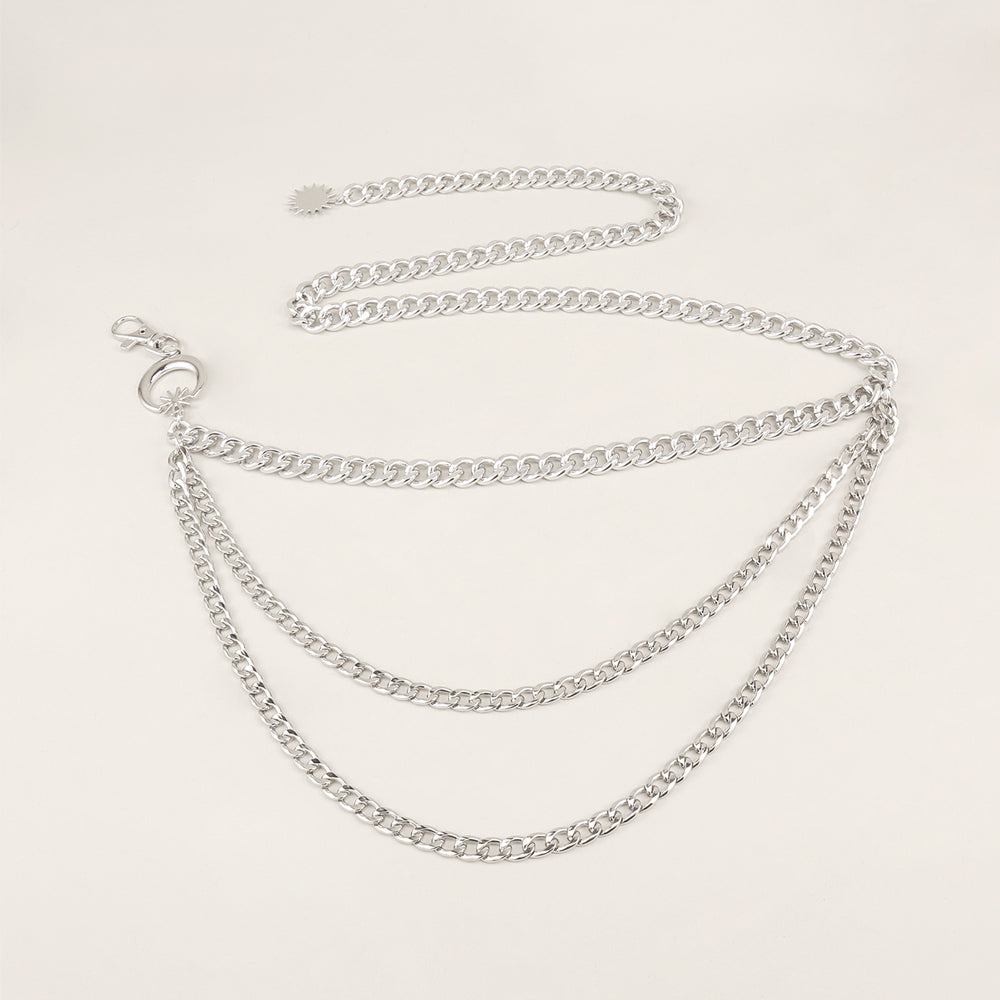 Personalized Waist Chain Moon Star Pendant Three-layer Metal Chain Slim European And American Cross-border Single Product Gold Versatile Corset