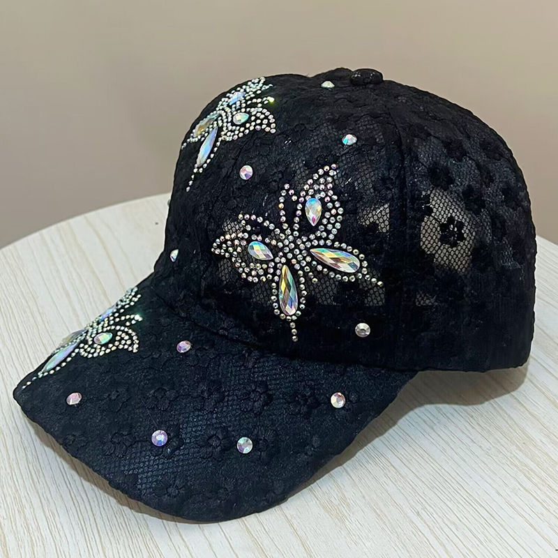 Dame blonde lille blomst sommerfugl rhinestone baseballkasket
