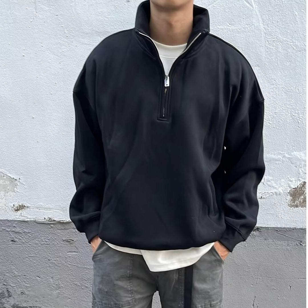 Halvlynlås sweater med opretstående krave Herremode Brand Løs