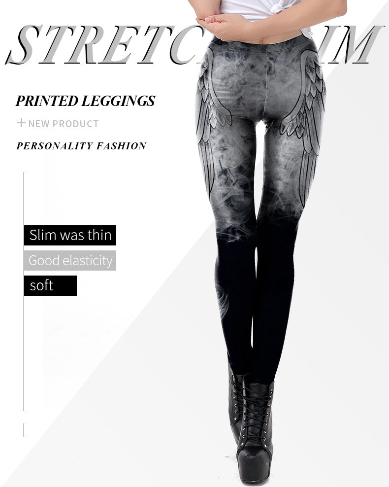 Wings Printing Skinny Pants Stretch Women's Leggings