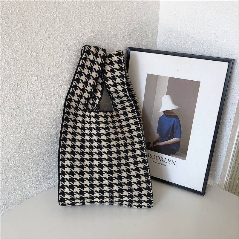 Checkerboard Wool Knit Woven One-shoulder Armpit Bag
