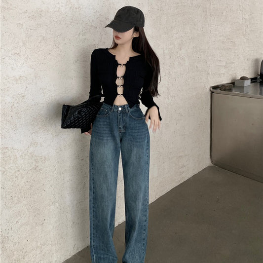 Retro Design Sense New High-waisted Wide Leg Jeans