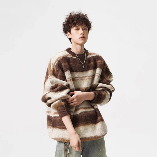 Color-block Striped Knitwear With A Loose And Relaxed Feel