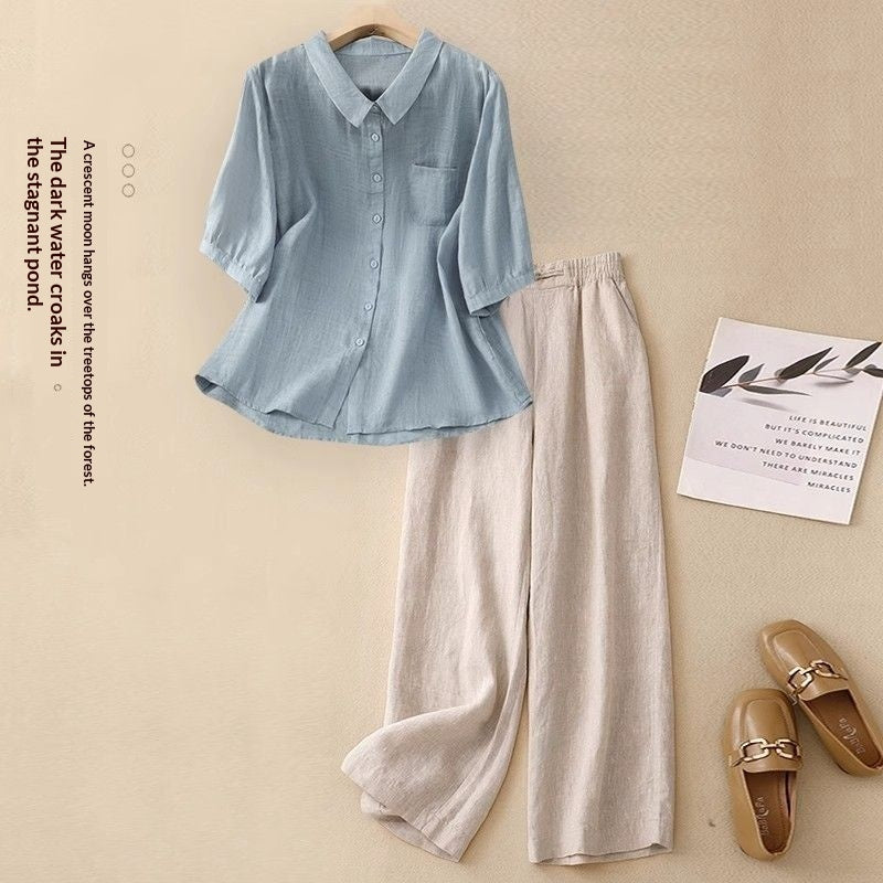 Women's Casual Cotton And Linen Top Summer Set