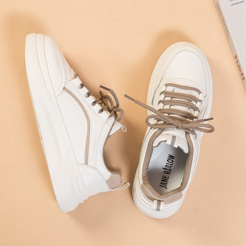 Women's New Muffin Platform White Shoes Leather Waterproof Stylish Sneaker Spring