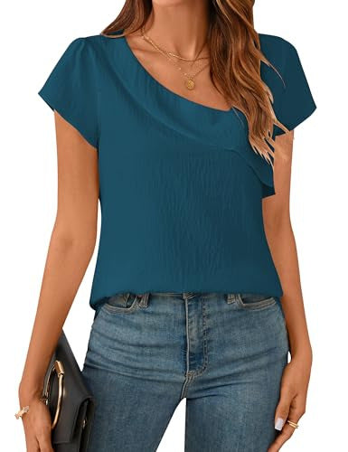 Solid Color Women's Clothing Diagonal Collar Short Sleeve T-shirt Top