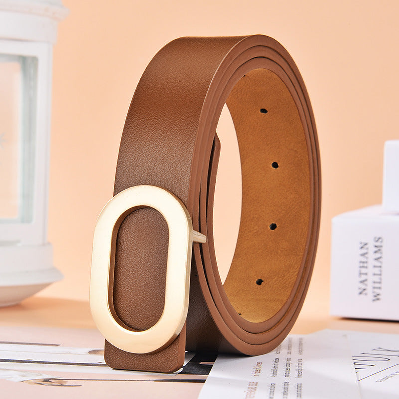 Simple And Versatile Oval Alloy Buckle Ladies Belt