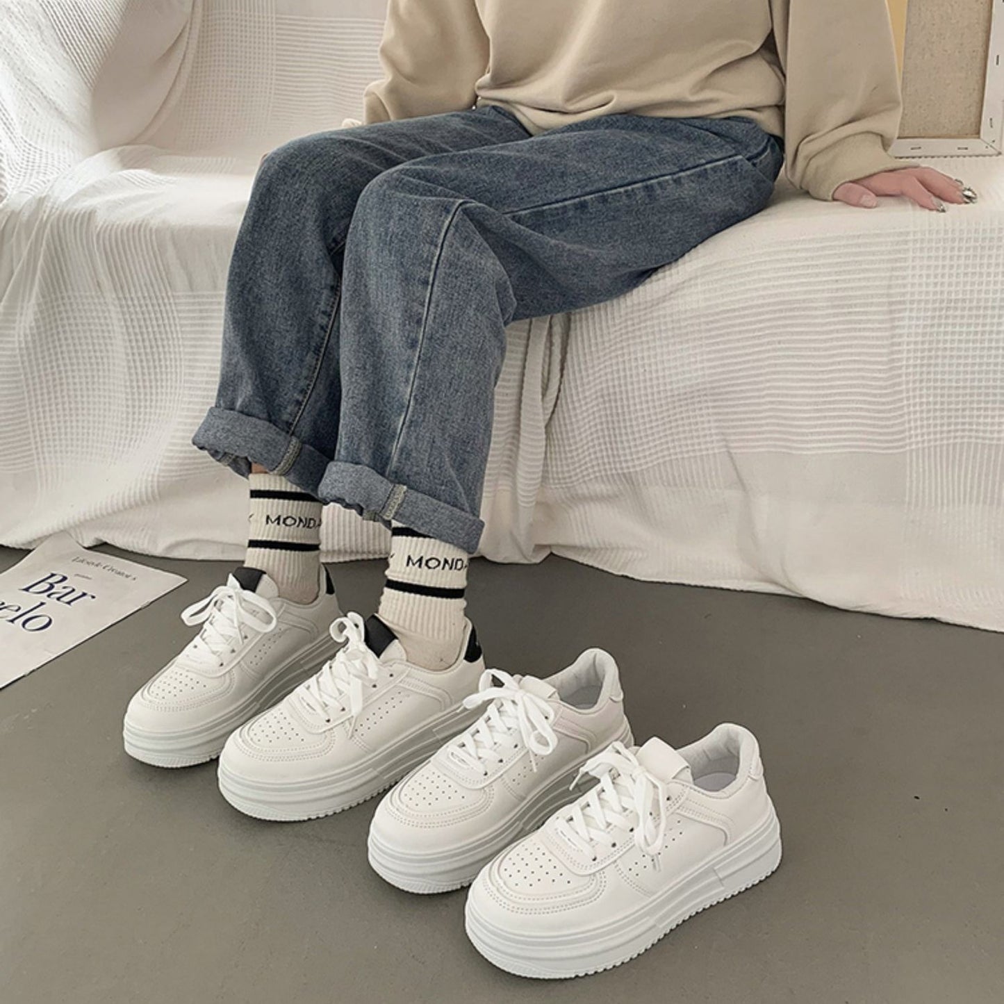 Versatile Soft Leather Super A Muffin Casual Sports Shoes