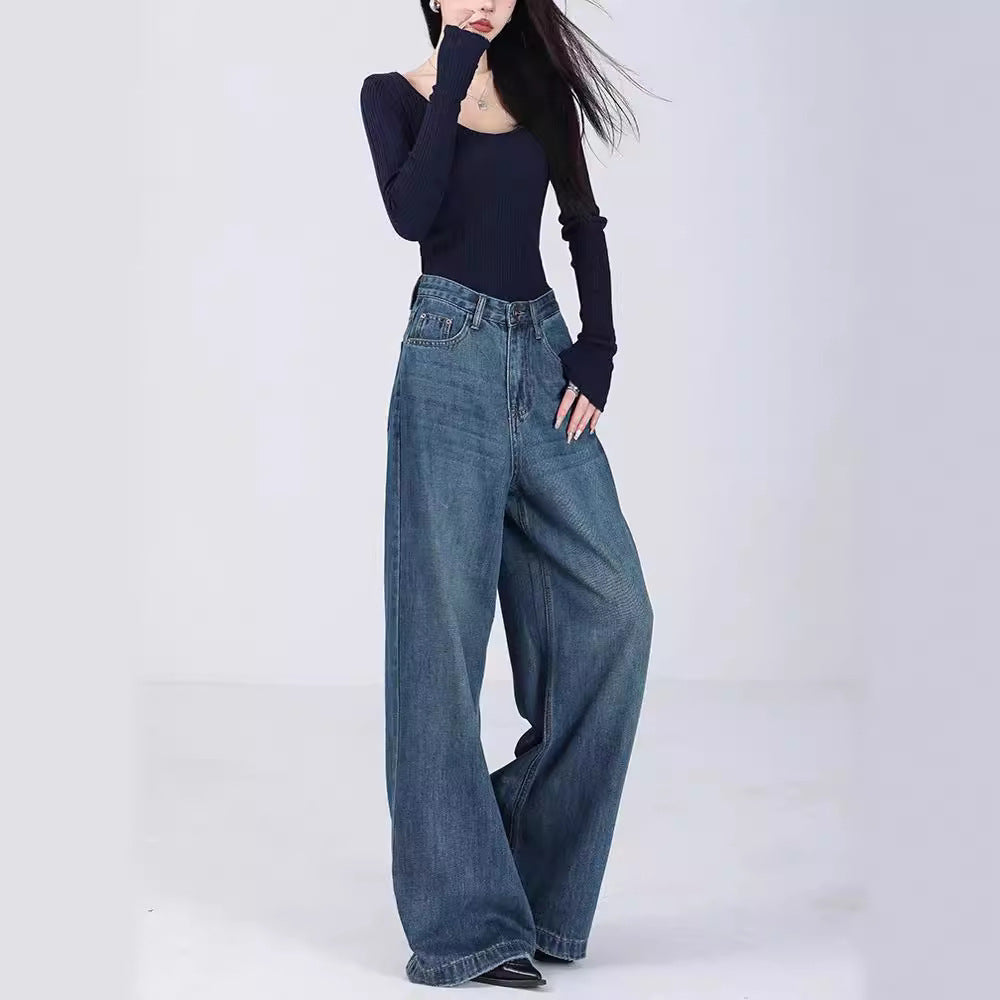 Women's Loose Jeans Straight Mopping Pants