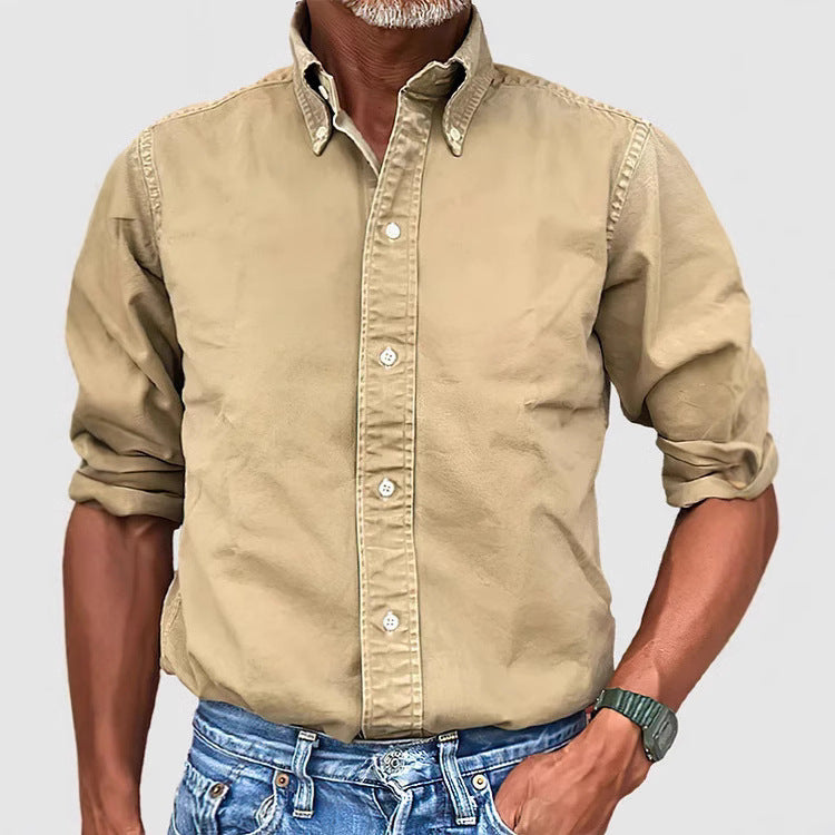 Versatile Solid-Color Lapel-Button Business Shirt For All Seasons