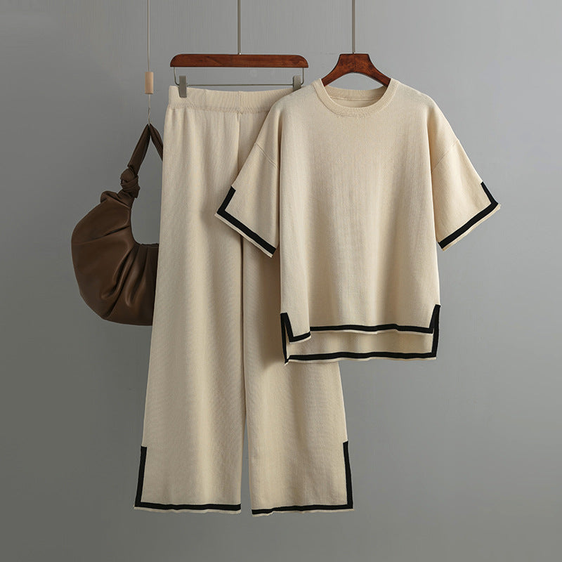 Short-sleeved Sweater Wide-leg Pants Suit