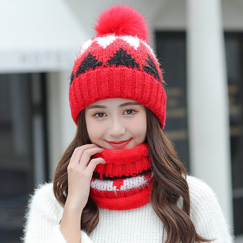 Ladies Fleece Knitted Hat Fashion Diamond