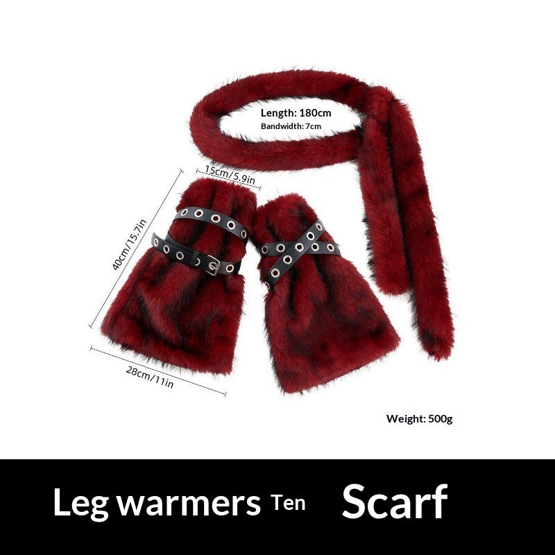 Fuzzy Raw-edge Wine-red Leg Warmers With A Slight Flared Mid-calf Design