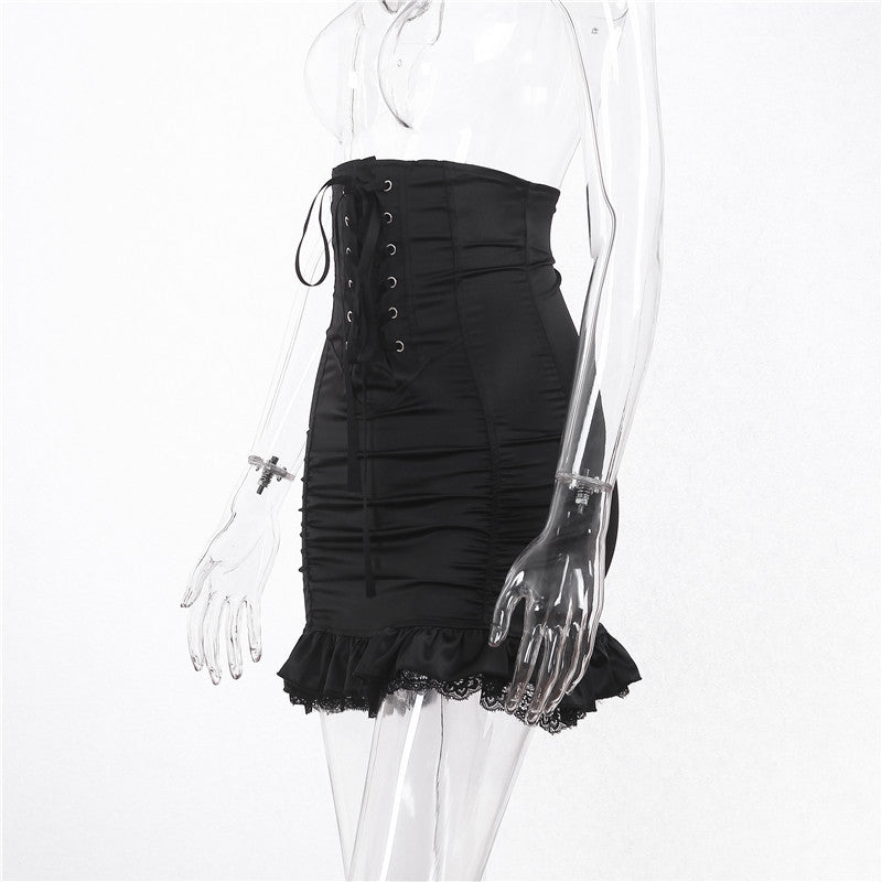 Women's Show Thin Black High Waist Sheath Stitching Skirt